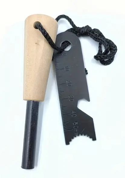Großer Magnesium-Feuerstein mit Holzgriff – Robuster Outdoor-Feuerstarter für Camping & Survival