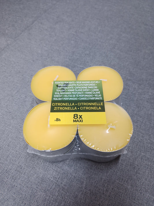 8x Citronella Maxi-Teelichter – Extra lange Brenndauer für effektiven Mückenschutz