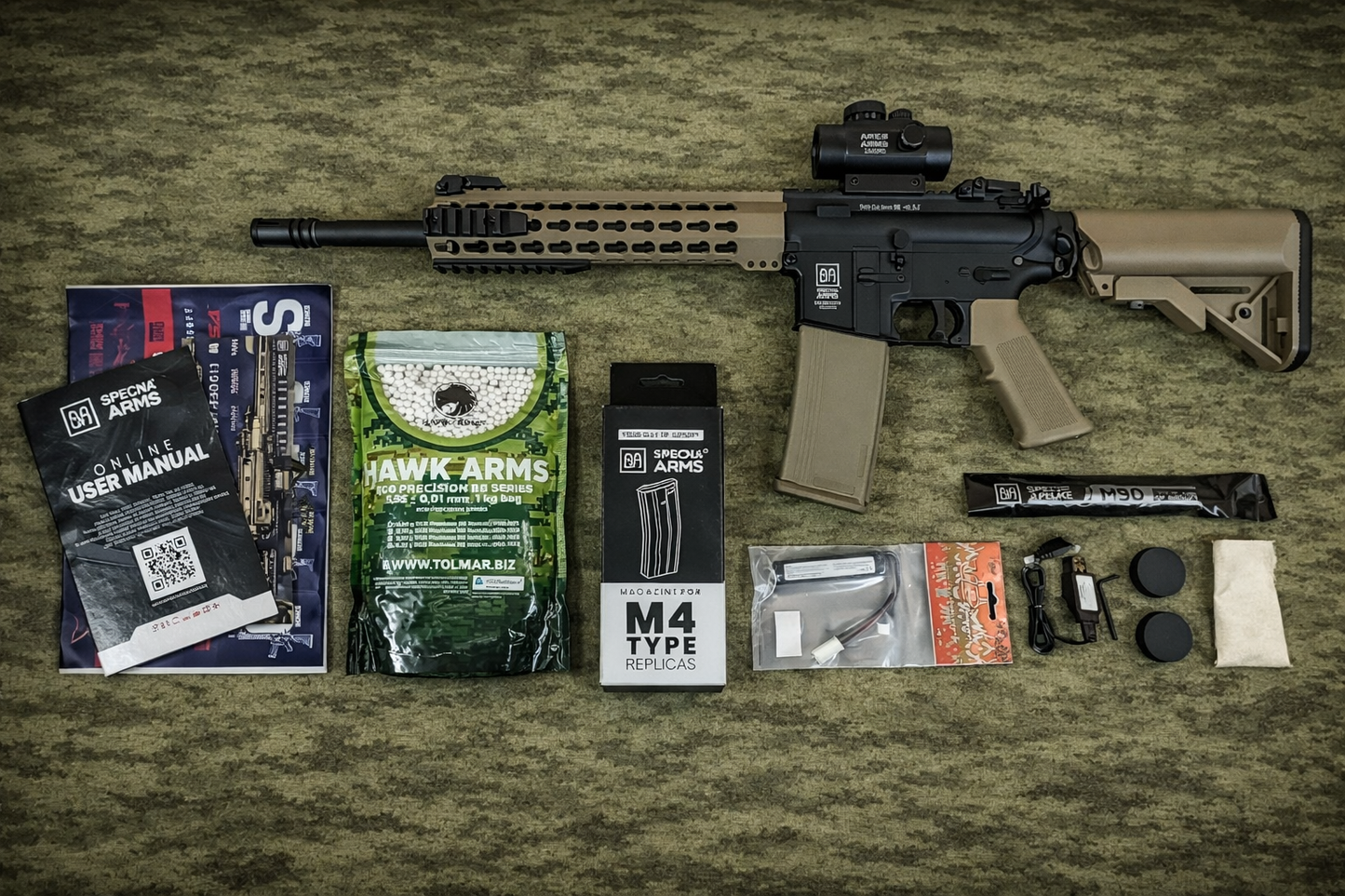 Specna Arms SA-F02 FLEX Half Tan 0,5joule Einsteiger-Set – Ready to Play