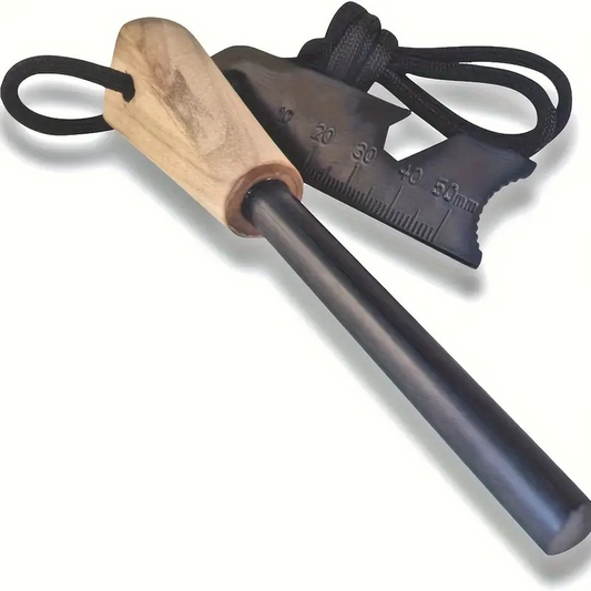 Großer Magnesium-Feuerstein mit Holzgriff – Robuster Outdoor-Feuerstarter für Camping & Survival